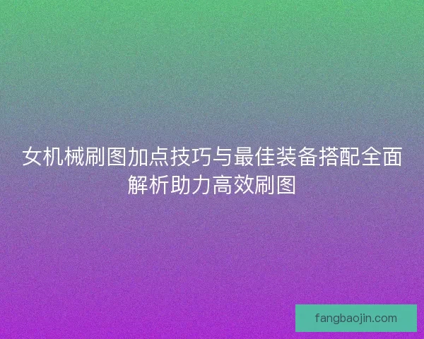 女机械刷图加点技巧与最佳装备搭配全面解析助力高效刷图