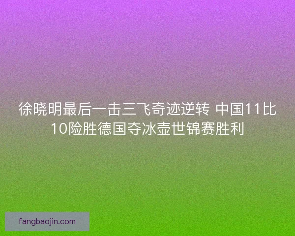 徐晓明最后一击三飞奇迹逆转 中国11比10险胜德国夺冰壶世锦赛胜利 徐晓明最后一击三飞奇迹逆转 中国11比10险胜德国夺冰壶世锦赛胜利
