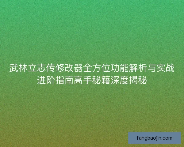 武林立志传修改器全方位功能解析与实战进阶指南高手秘籍深度揭秘