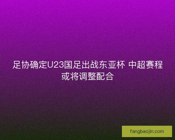 足协确定U23国足出战东亚杯 中超赛程或将调整配合